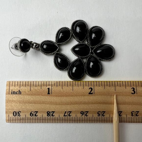 Black Statement Necklace and Earring Set Silver Tone Bold Teardrop Faceted Bold - Picture 13 of 13